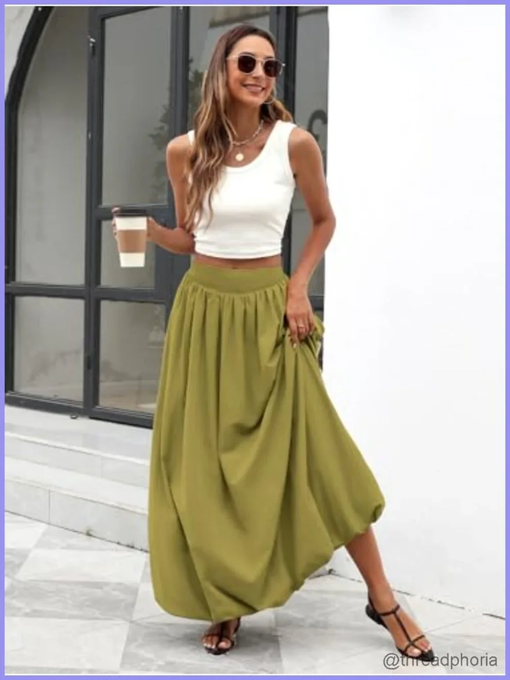 Bubble Maxi Skirt, Elastic Waist Puffy Hem A-Line with Pockets